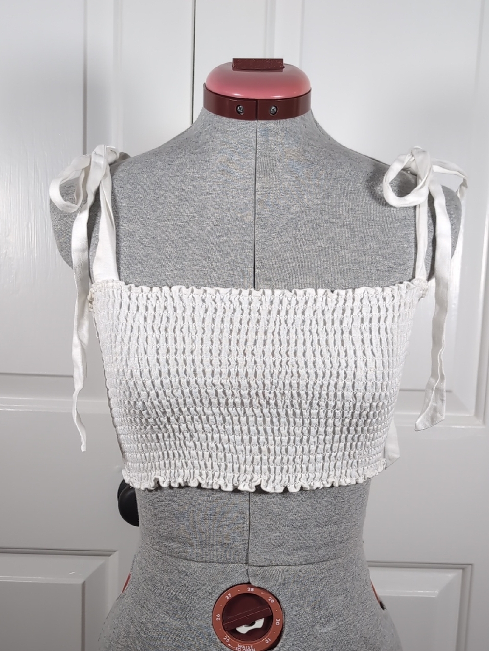 Reformation Leonore Smock Crop Top White Tie Shoulder Ruffle Bodice Tank Size 2